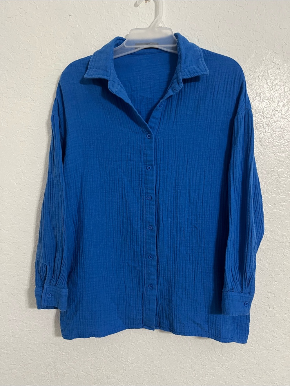 Shein Woman’s Blue Button Down Shirt Size S Over Sizes 3/4 Sleeves #511